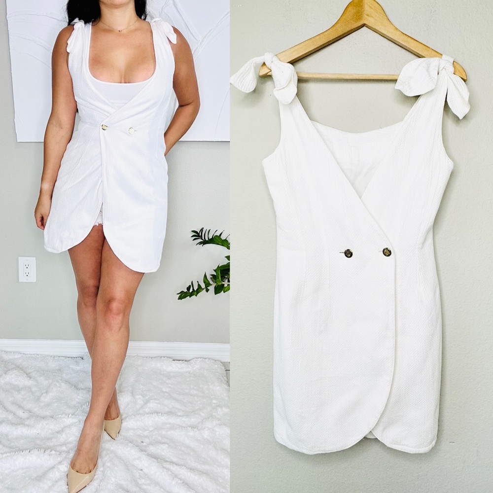 White Sleeveless Bow Mini Dress - Picture 4 of 15